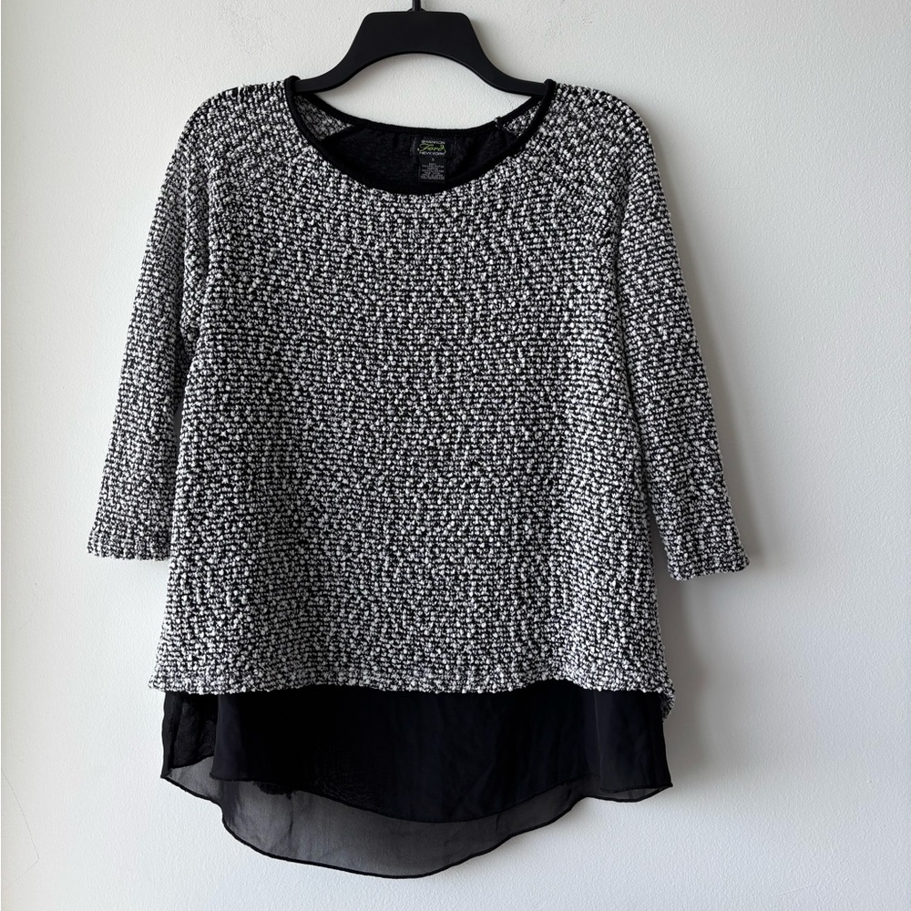 VTG Shannon Ford Top Black White Boucle Split Back Women S 90s Casual Minimalist